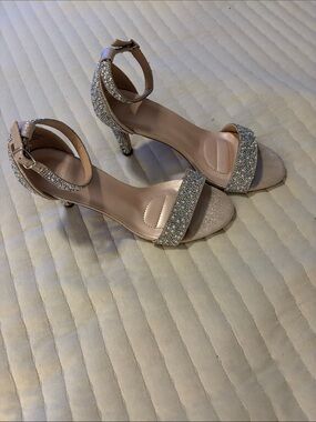 DB Studio Rhinestone & Pearl Ankle-Strap High Heel Sandals - Blush